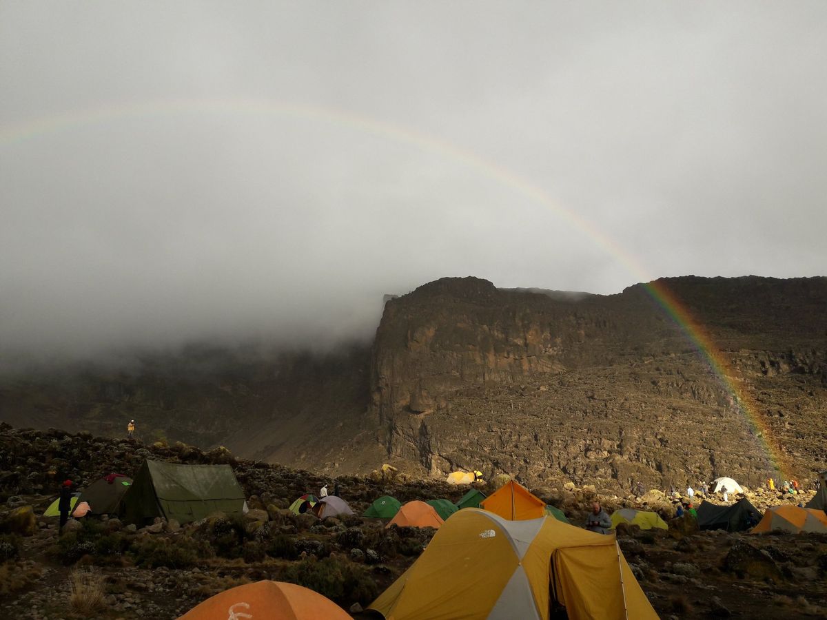 A rainbow over Barranco Camp and the Barranco Wall